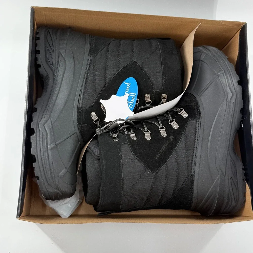 Weatherproof Badger II Winter Boots Mens 13 Black New Suede Leather Snow
